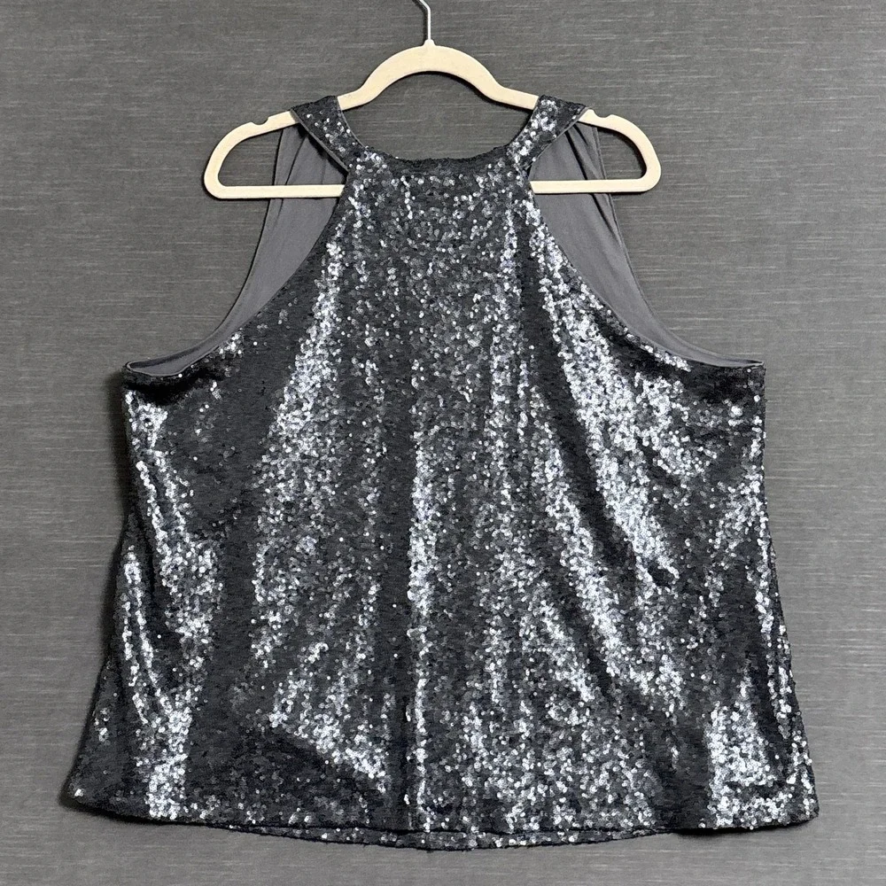 Lane Bryant Top 22 24 Gray Sequin Sparkle Tank Sleeveless Party Cocktail Evening